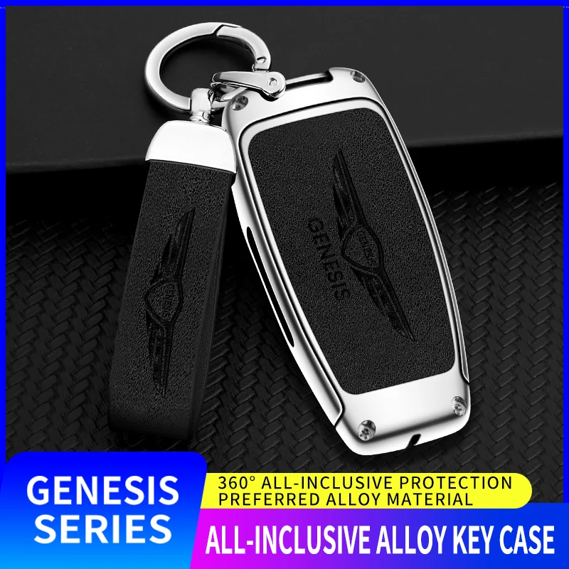 

Car Zinc Alloy Leather Remote Key Case For Hyundai Genesis G80 GV70 GV80 GV90 2020 2021 2022 Car TPU Key Bag Protective Keychain