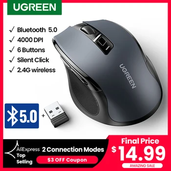 UGREEN Wireless Mouse Bluetooth 5.0 2.4G Dual Mode Mice Ergonomic 4000 DPI 6 Mute Button For MacBook iPad Tablet Laptop PC Mouse 1
