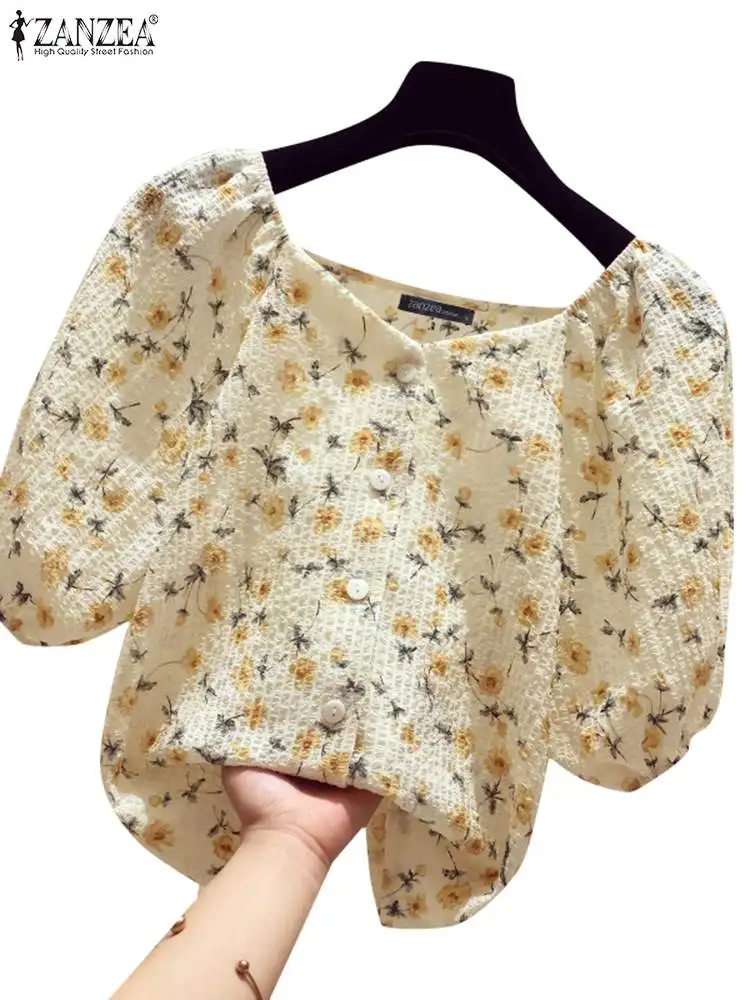 Женские летние топы ZANZEA в богемном стиле элегантная женская рубашка с V-образным