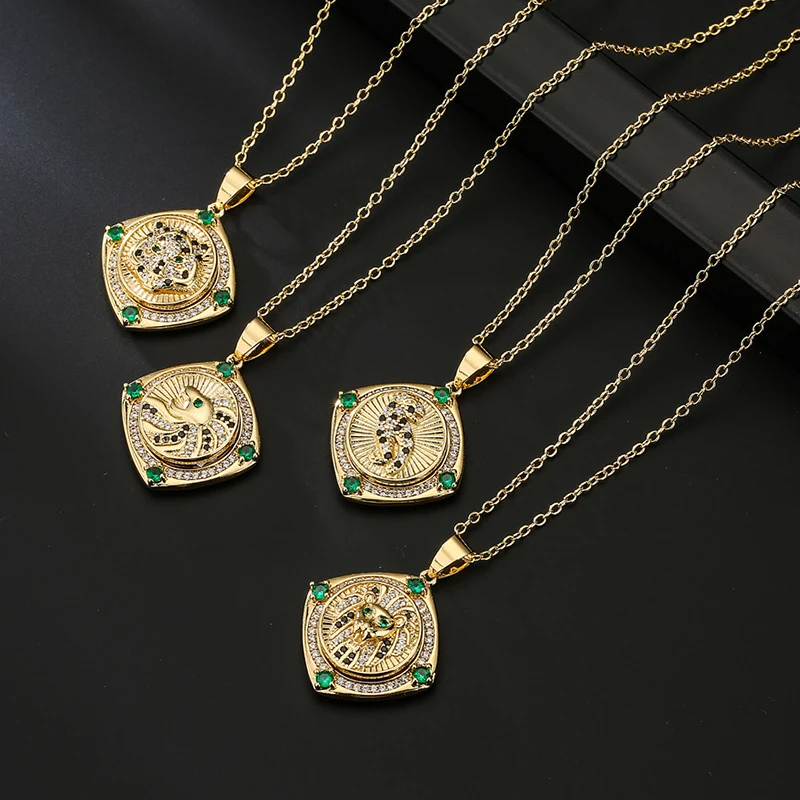 

Punk Swivel Leopard Tiger Pendant Necklace for Man Women Zircon Animal Totem Chain Choker Jewelry Accessories Collare Wholesale