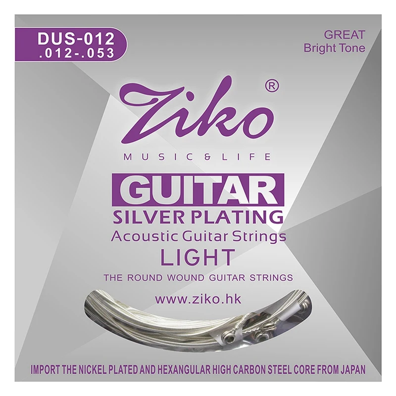 

Ziko 2 Set Dus Series Acoustic Guitar Strings Hexagon Carbon Steel Core Silver Plating Wound, Dus-012 & Dus-010