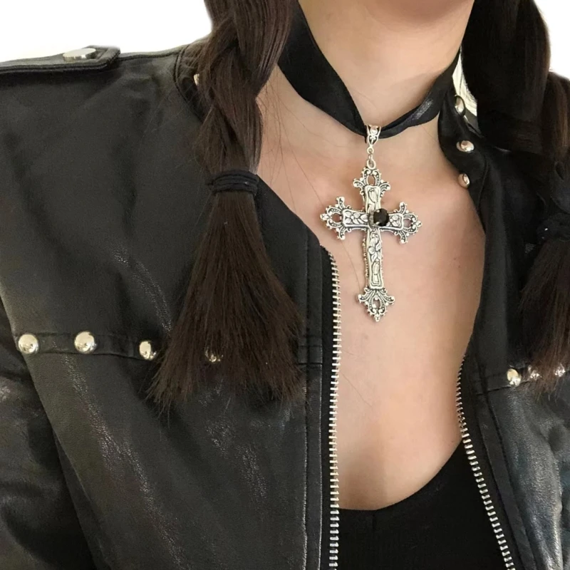 

Cross-shape Ribbon Punk Clavicle Chain Street Nightclub Neck Chain