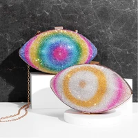 luxury designer handbags 2022 women shoulder bag female purses fashion rainbow colors rhinestone chain rugby shape crossbody bag