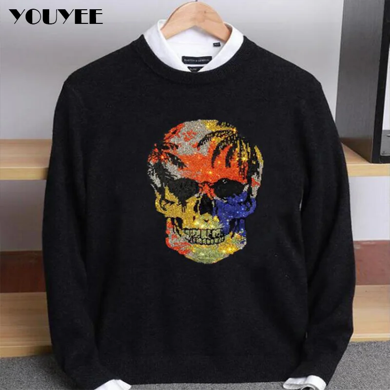 

Мужская одежда в виде черепа, осенне-зимний теплый джемпер, свитера, однотонная трикотажная одежда, пуловер в стиле хип-хоп, мужской новый тренд