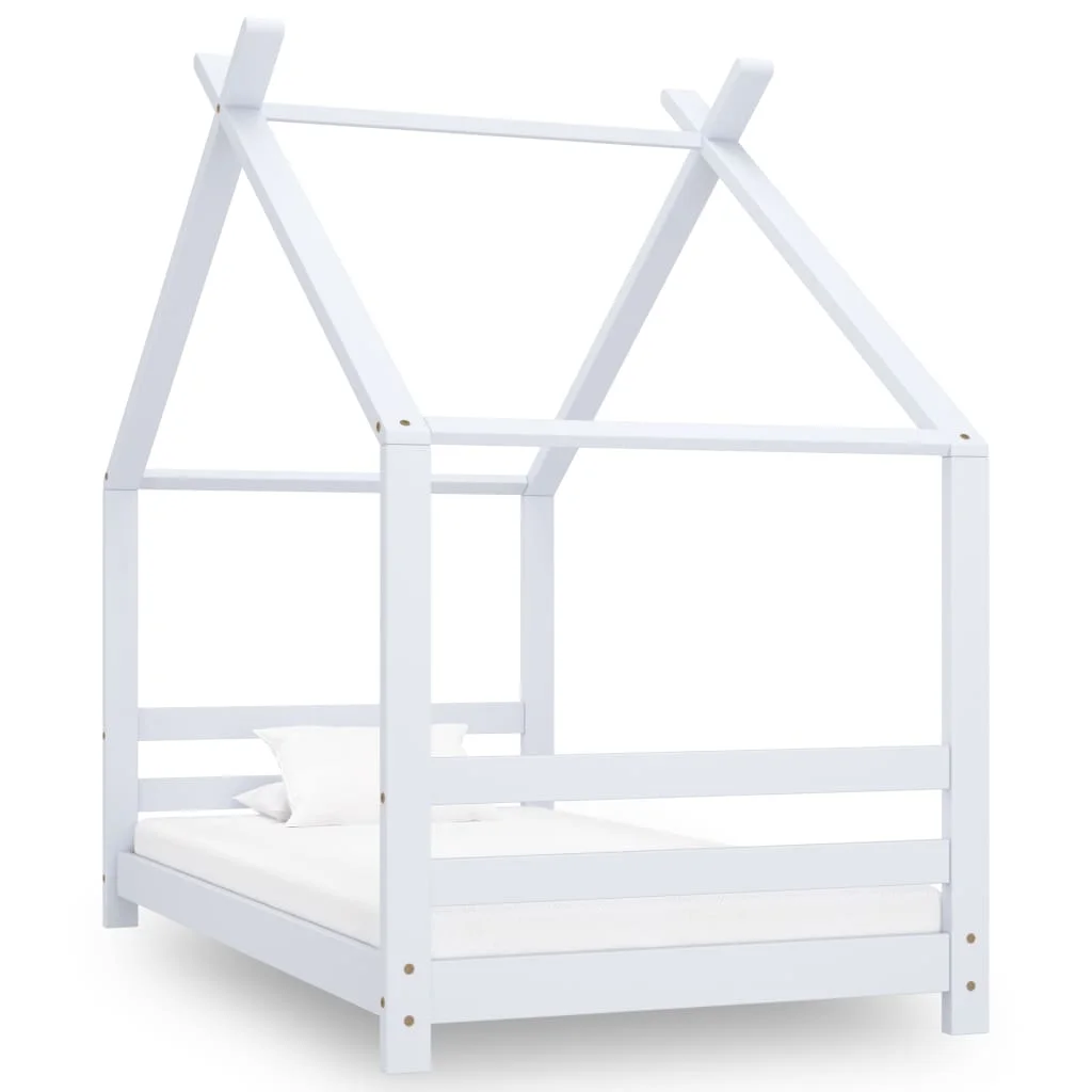 

Kids Bed Frame, Solid Pine Wood Bed, Bedroom Furniture White 80x160 cm