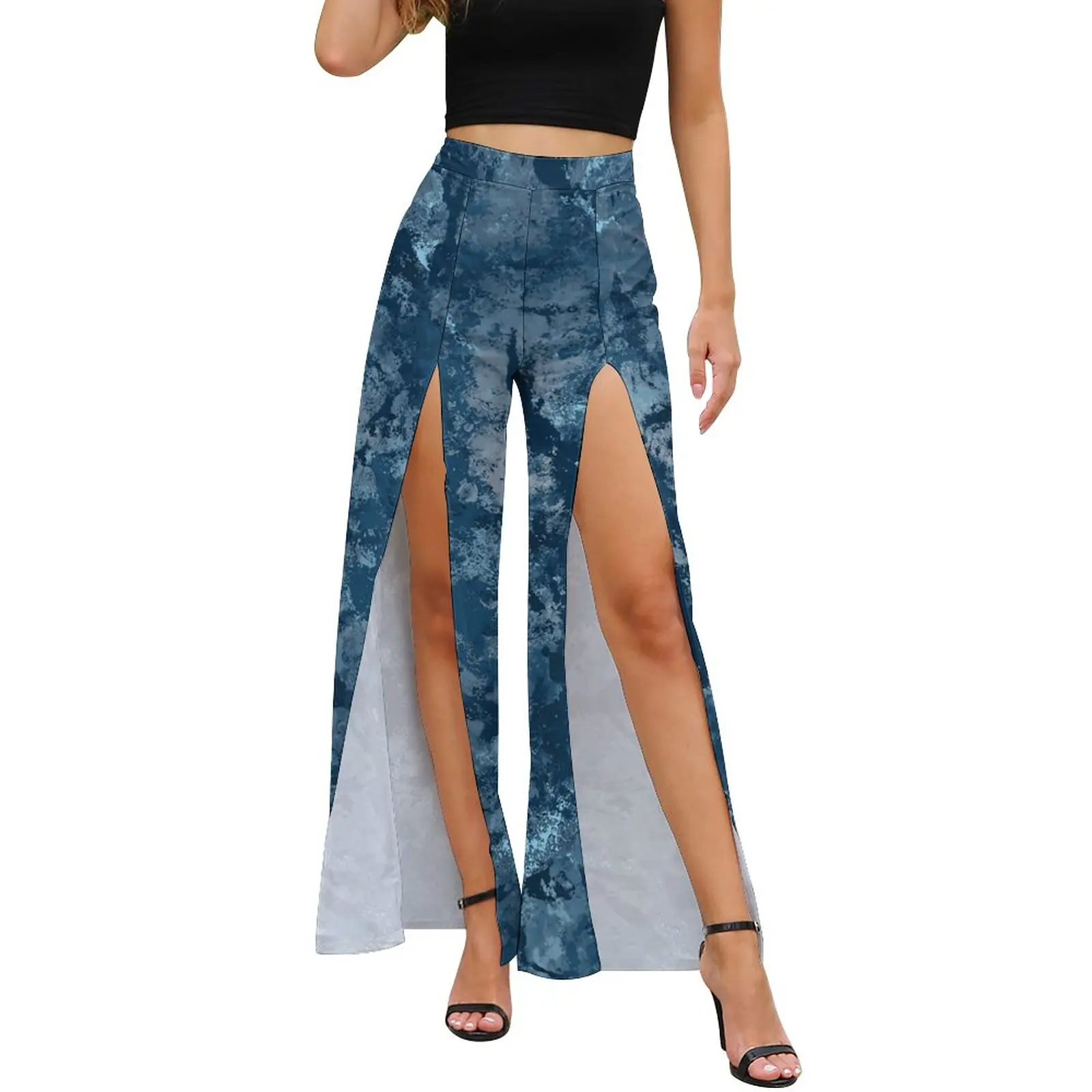 

Watercolor Tie Dye Pants Front Slit Abstract Pop Art Club Trousers Summer Women Street Style Pattern Wide Leg Pants