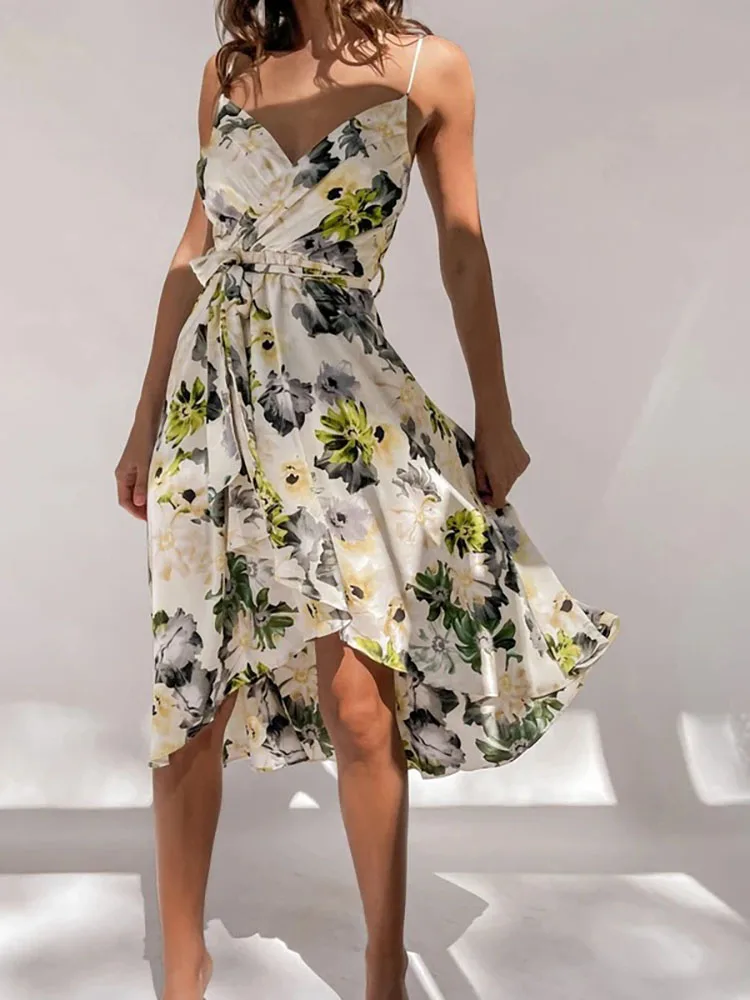 

Элегантное женское пляжное платье с цветочным принтом, пикантные вечерние платья с открытой спиной для женщин, Клубная одежда, летнее женск...