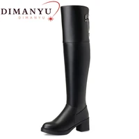 dimanyu women over knee boots thin fleece 2022 new genuine leather women knee high boots high heel knight boots women