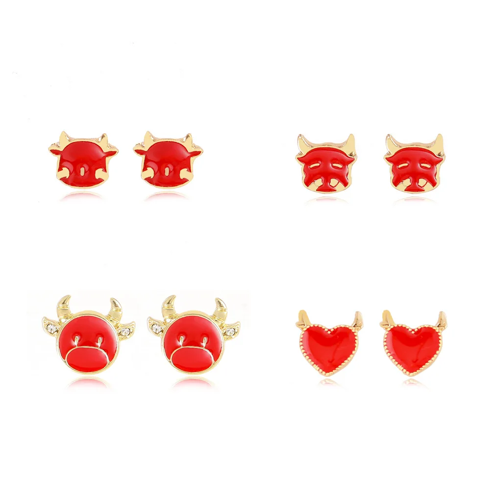 

Cute Cow Earrings National Tide Zodiac Red Cute Calf Earrings Retro Chinese Style Festive New Year Earrings