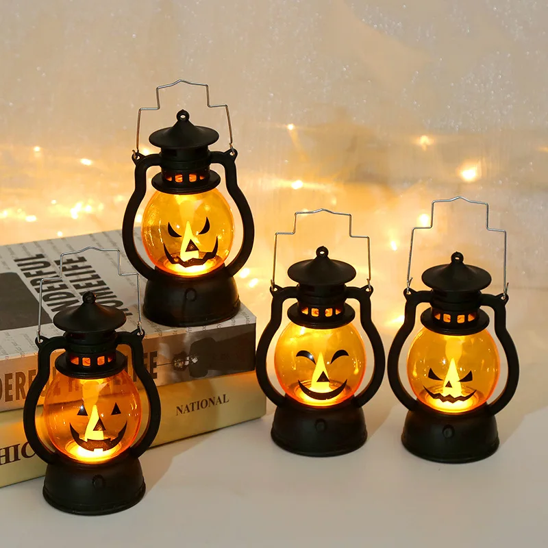 Halloween decorative atmosphere light arrangement ornaments creative small oil lamp electronic candle pony lamp handheld pumpkin