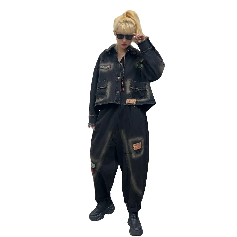 Уличный модный крутой персонализированный комплект брюк женский