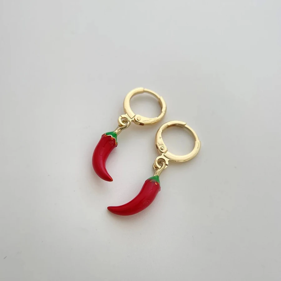 Женские серьги-кольца с красным перцем позолоченные металлические серьги эмалью