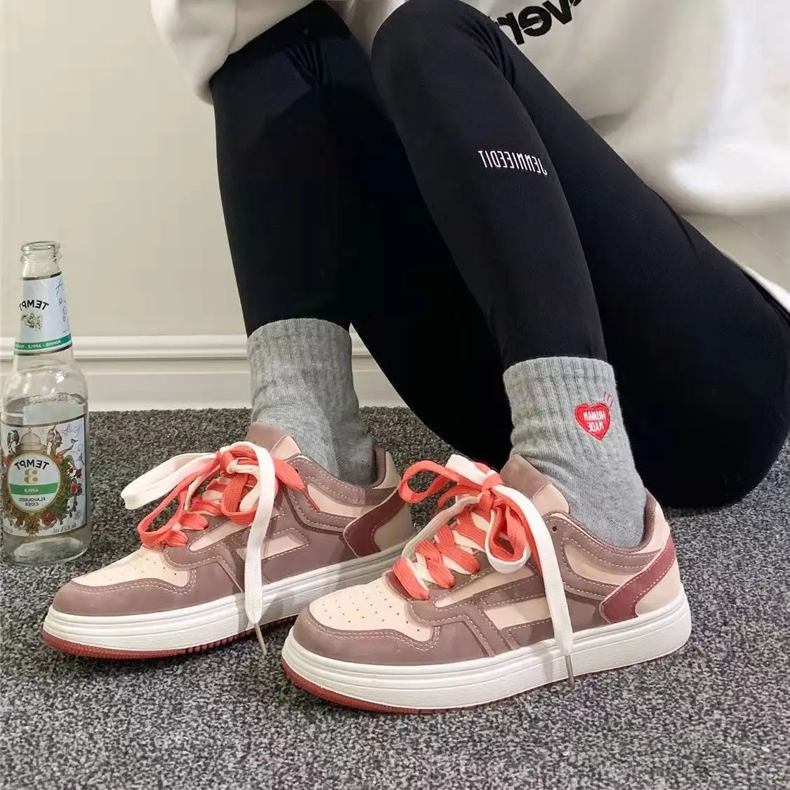 

Patchwork Female Sneakers 2022 Korean Fashion Breathable Woman Flats Casual All-match Daily Wear Students Ladies Footwear