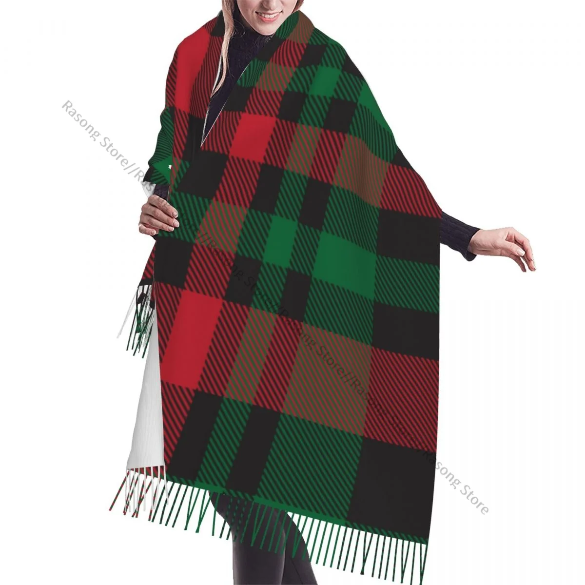 Шарф с кисточками большой размер 196*68 см зимняя теплая шаль из пашмины буфанда