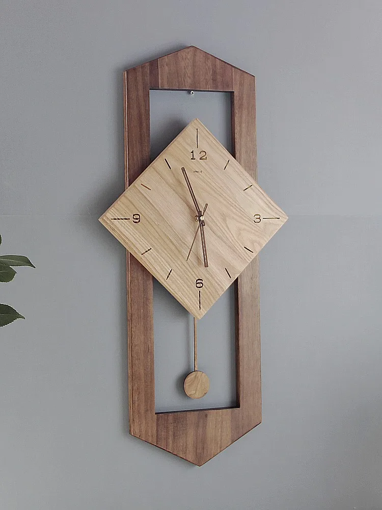 

Modern Minimalist Living Room Solid Wood Wall Clock Home Bedroom Mute Clock Solid Wood Personality Creative Pendulum Clock