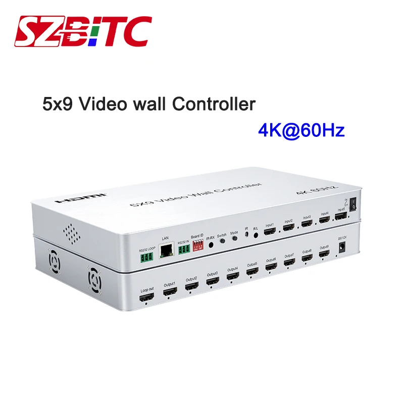 

Video Wall Controller 5X9 TV Splicing Processor 2x2 3x3 1x5 1x6 1x7 1x8 1x9 4k@60Hz 9 HDMI Out Support PIP with Remote Control