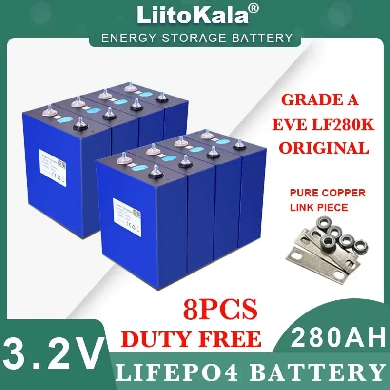 

8pcs/lot Original 3.2V 280Ah LiFePO4 battery DIY 12V for Electric car RV Campers Golf Cart Off-Road Solar Wind Class A Duty free