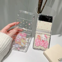 sanrio hello kitty my melody phone case for samsung z flip 3 5g zflip3 flip3 f7110 for galaxy shockproof transparent cover