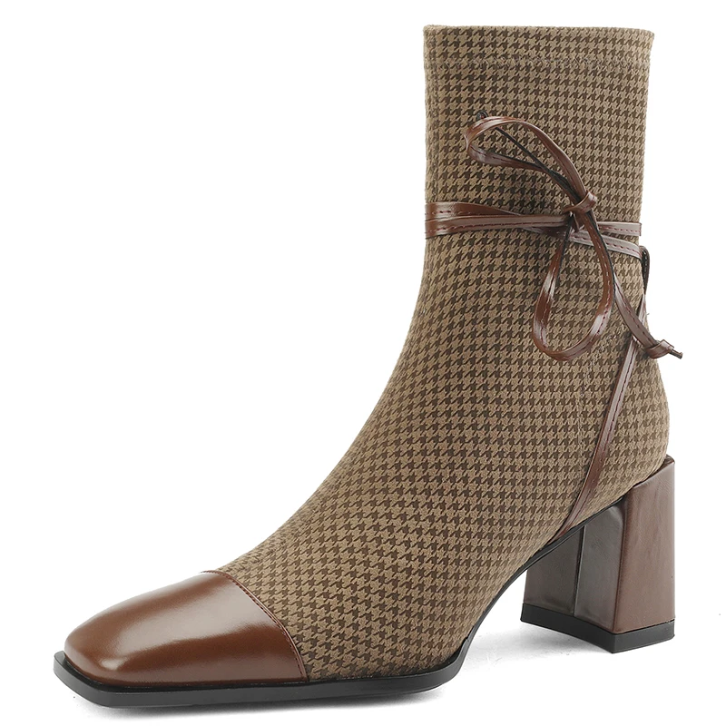 Женские ботильоны с квадратным носком на высоком квадратном каблуке