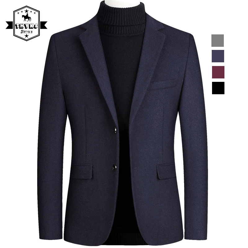 

Black and Red Blazer Top for Men Woolen Suit Blazers Casual Slim Fit Wool Jacket Flap Pocket Single Breasted Stylish Winter Coat