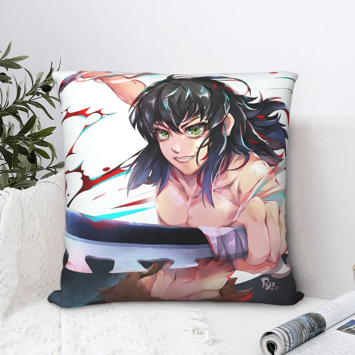 

Inosuke Hashibira Polyester Cushion Cover Demon Slayer Japanese Adventure Anime Bedroom Office Decorative Kawaii