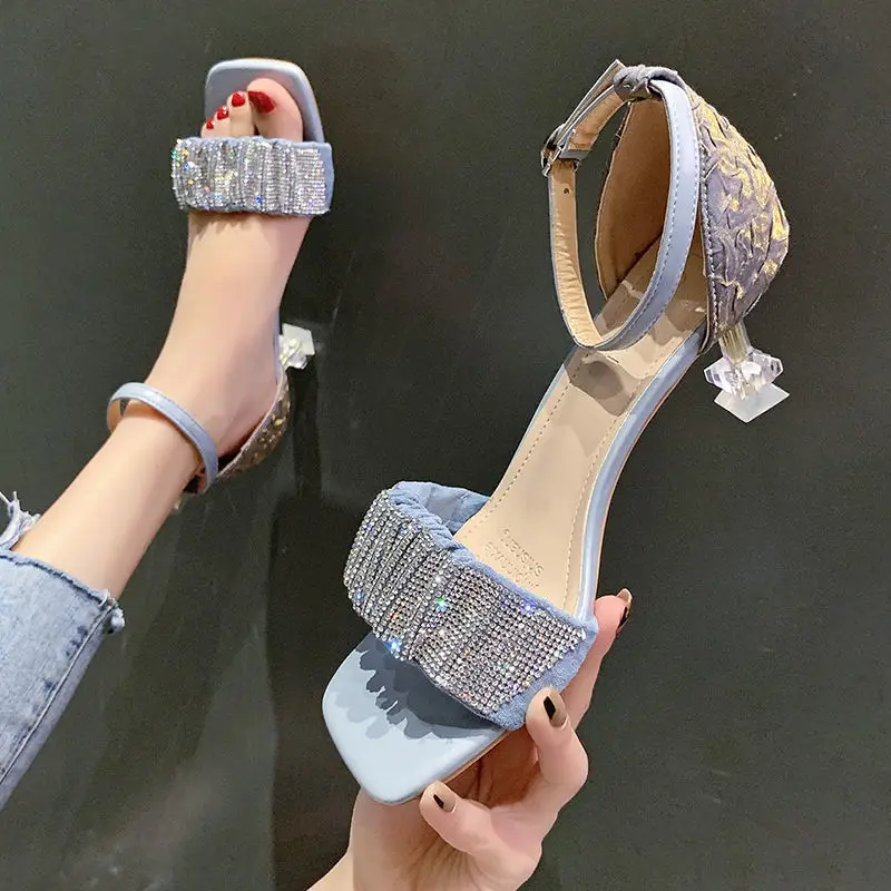 

Женские босоножки на высоком каблуке, бежевые удобные весенние туфли на шпильке с пряжкой для девочек, 2022