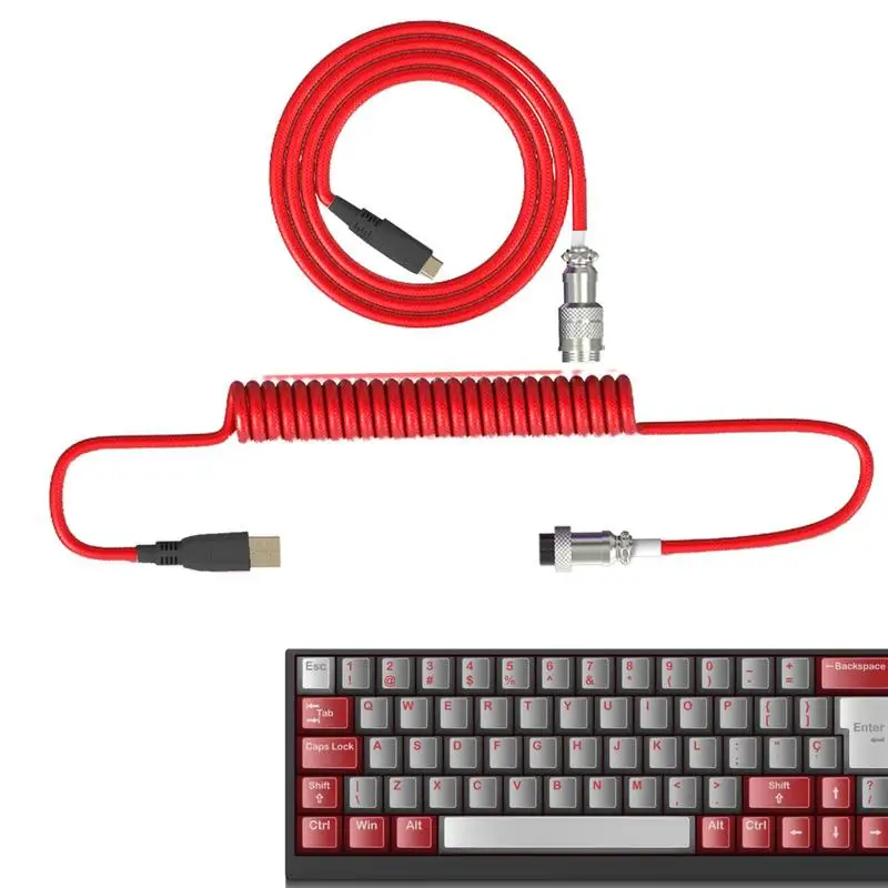 

Спиральный кабель типа C для игровой клавиатуры с двойным рукавом, индивидуальный кабель для клавиатуры с разъемом авиатора подходит для типа C и USB