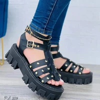 new ladies classic wedge sandals high heels goth punk summer platform shoes ladies comfort lace up zipper buckle fashion casual