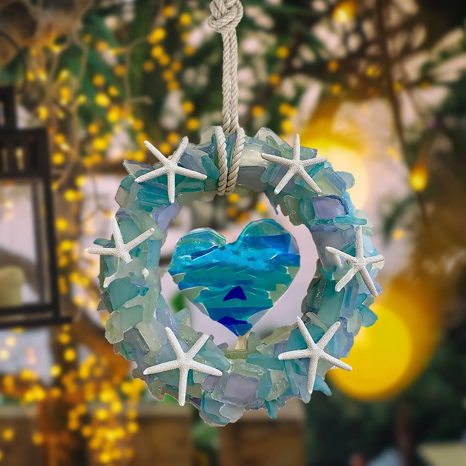 

Valentines Day Wreath Decorative Hanging Ornament Artificial Ocean Sea Stars Round Heart Wreath Decoration for Home