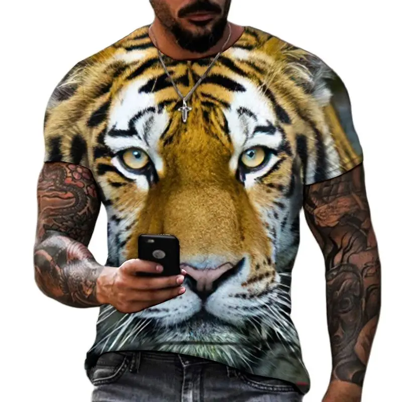 

2022 Fashion Tshirt For Men 3d Tiger O-Neck Printed Tshirt Casual Tshirts Vintage Top Men's Clothing