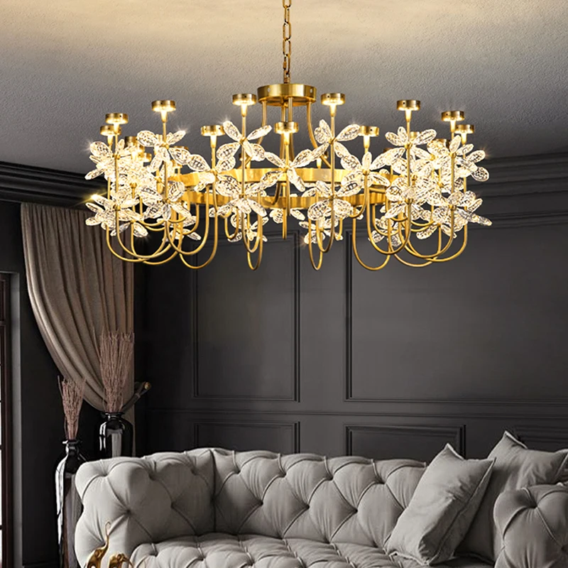 

Pendant Light Led Art Chandelier Lamp Luxury crystal flower creative golden suitable romantic living room dining room bedroom