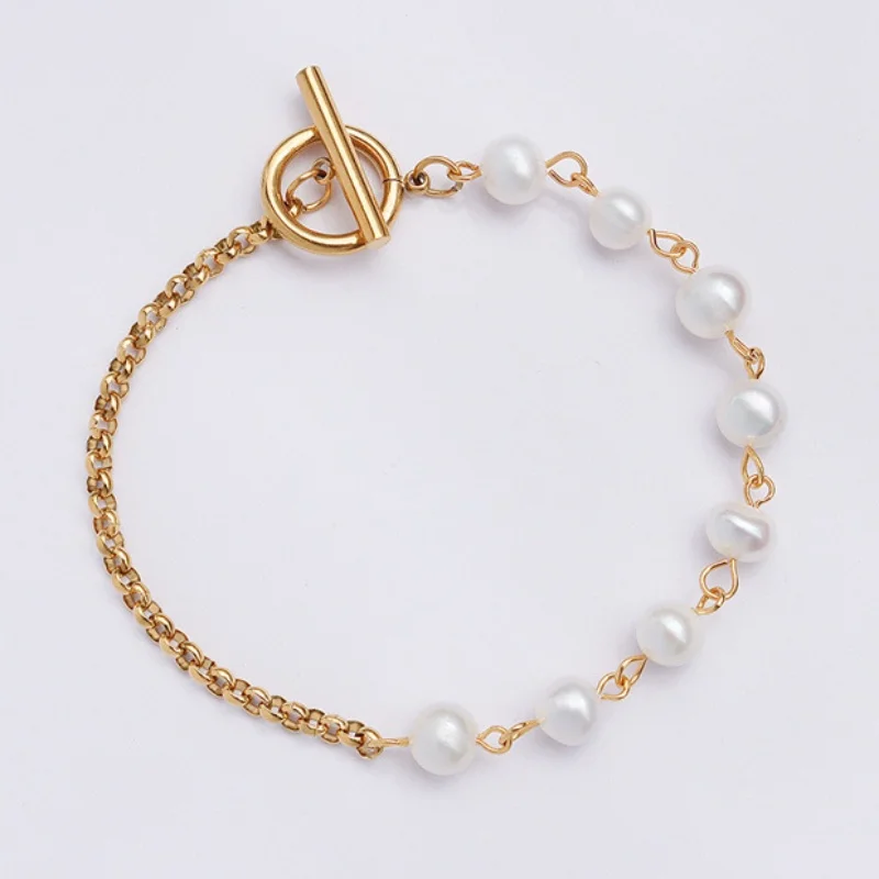 

K&M Women Bracelet Freshwater Pearls OT Buckle 925 Silver Gift