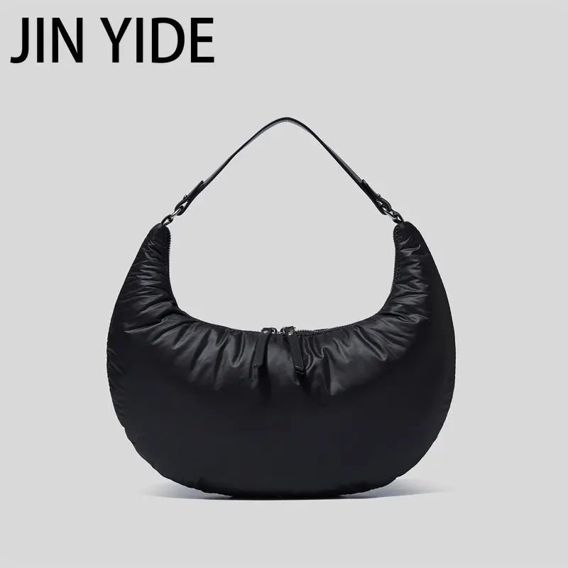 Fashion Half Moon Sapce Padded Women Shoulder Bags Designer Down Cotton Lady Handbags High Quailty Large Tote Winter Purses 2023