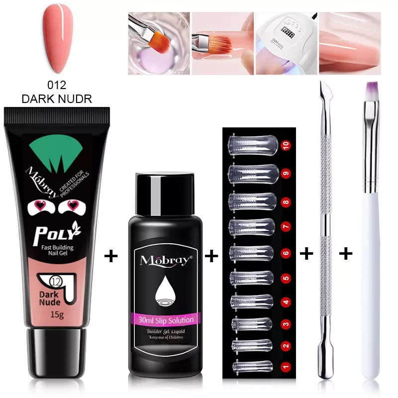 

2022NEW Poly Nail Gel Set Finger Extend Building Gel Brush Nail Tool Fake Tips Thick Jell Gel Slip Solution Liquid Polygels Set