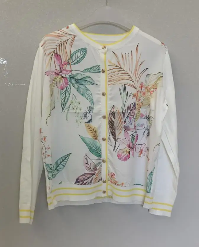 Женский вязаный кардиган с принтом винтажный свитер длинным рукавом в