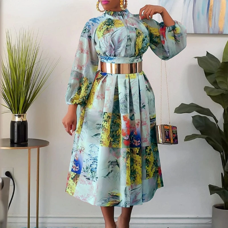 

Длинные платья с Африканским принтом для женщин, шифоновое платье с цветочным принтом в стиле бохо, Анкара Дашики Вечерние вечернее платье, ...