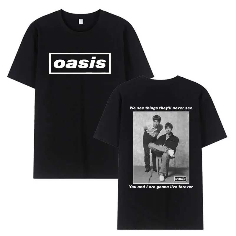 90s Vintage O-Oasis Graphic T-Shirt British Band Hip Hop Short Sleeve T-Shirts Men's Cotton Oversized T Shirt Unisex Streetwear