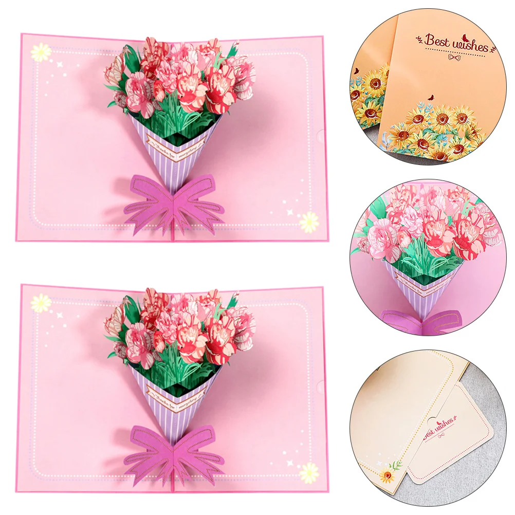 

2pcs Unique Carnation Greeting Cards Pop-up Cards for Birthday Mother's Day