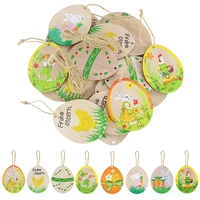 10pcs wooden easter egg wood slices pendant ornaments wedding party decoration graffiti egg craft hanging kids gift easter party