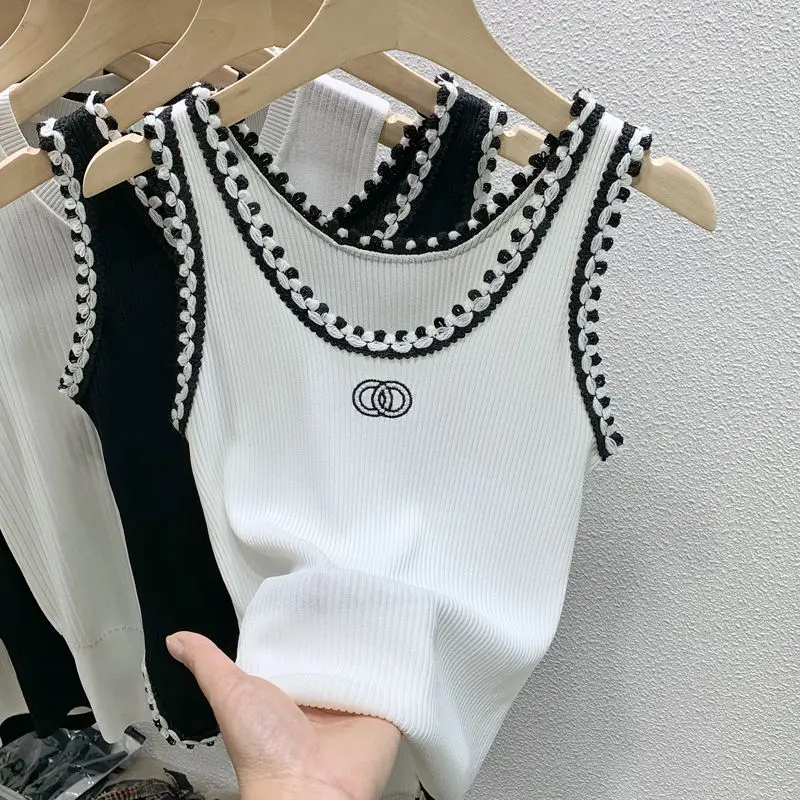 

2022 Summer Fashion Women's Sling Sexy Slim Top O Neck Sleeveless Nylon Ladies High Quality Inner Knitted Bottoming Vest