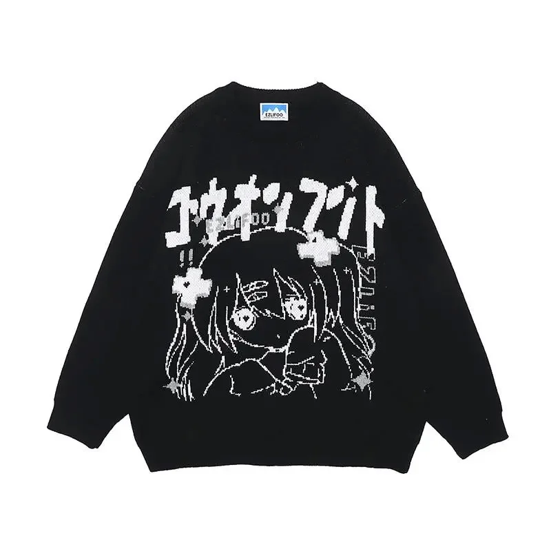 

Women's Sweater Oversize Y2k Tops Long Sleeve Jumper Autumn Anime Pullover Goth Streetwear Knitted Coat Vintage Korean Clothing