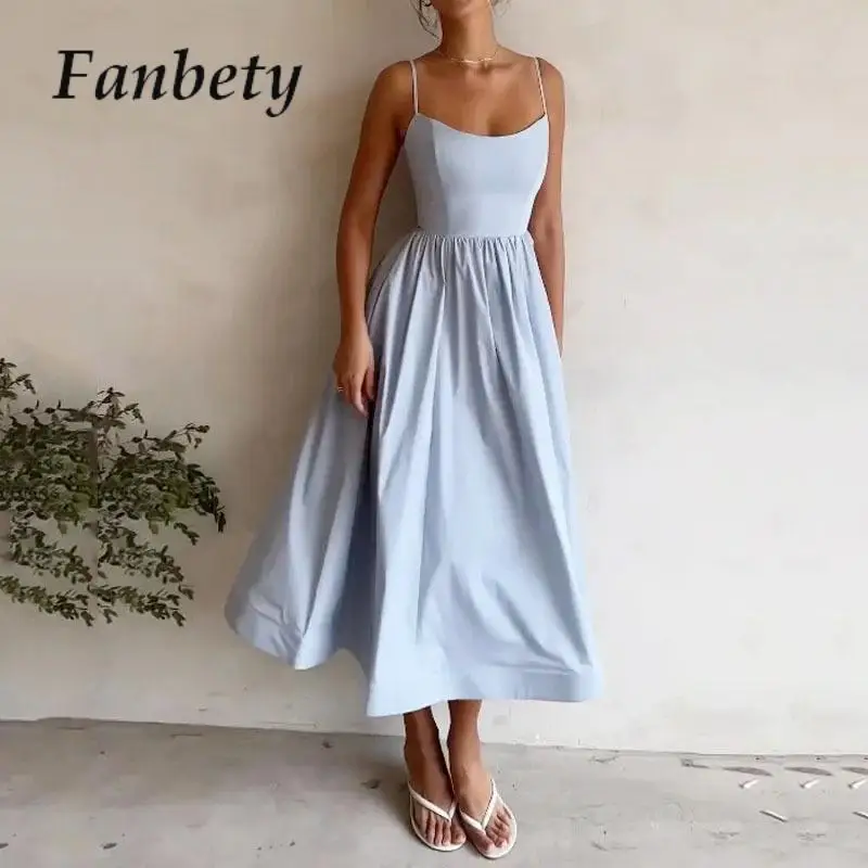 

Sexy Square Collar Big Hem Solid Dresses Chic Club Women Sleeveless High Waist Female Dress Elegant Loose Suspender Long Dress