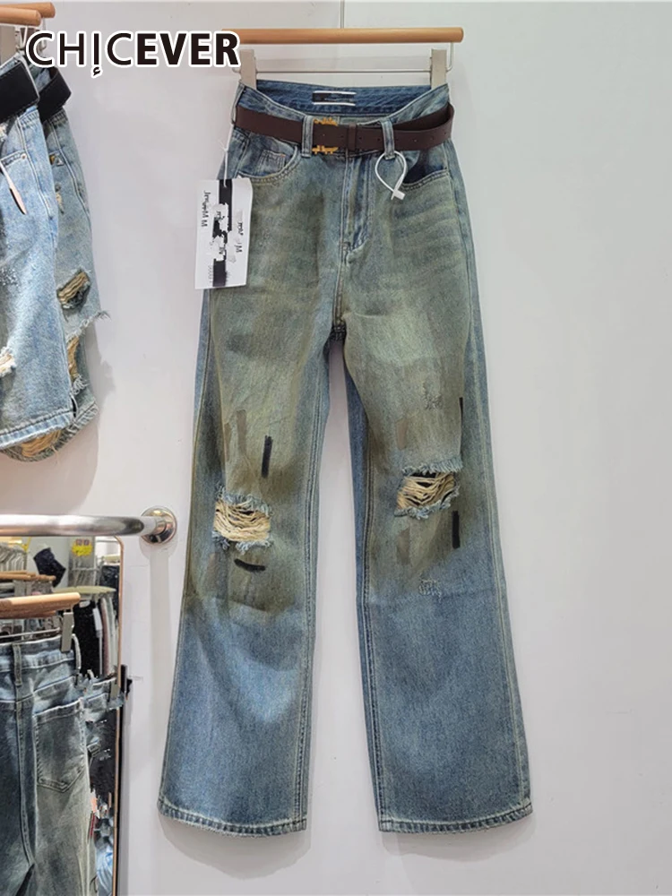 

Женские винтажные джинсы с вырезами, высокой талией и поясом