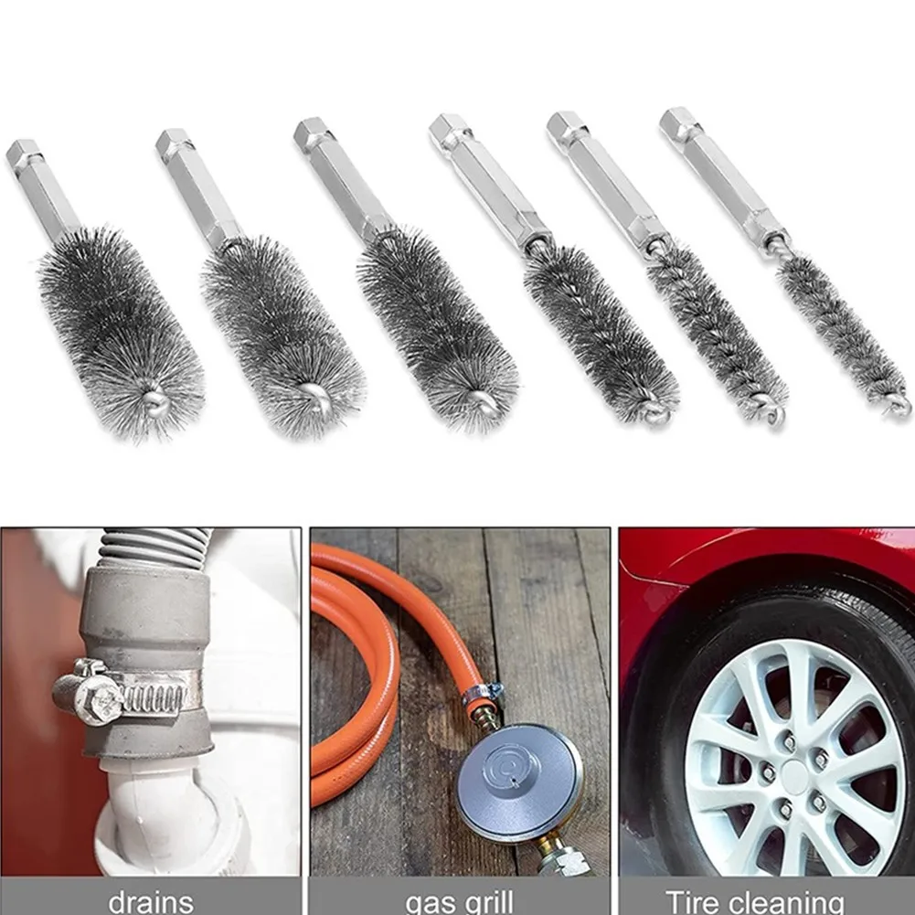 

6pcs Stainless Steel Drilling Brush Steel Bore Wire Brush Twisted Wire Cleaning Brush Rust Cleaner Washing Polishing Tools