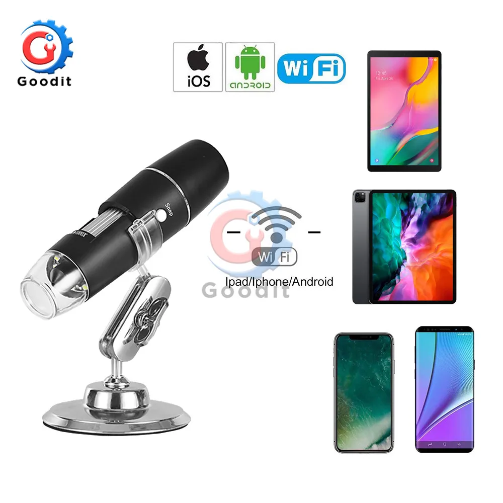 Microscópio Eletrônico Digital Wifi Endoscópio Ajustável com Ampliação de 50x a 1000x com Leds para Ios e Android Smartphone e Tablet Microscópios