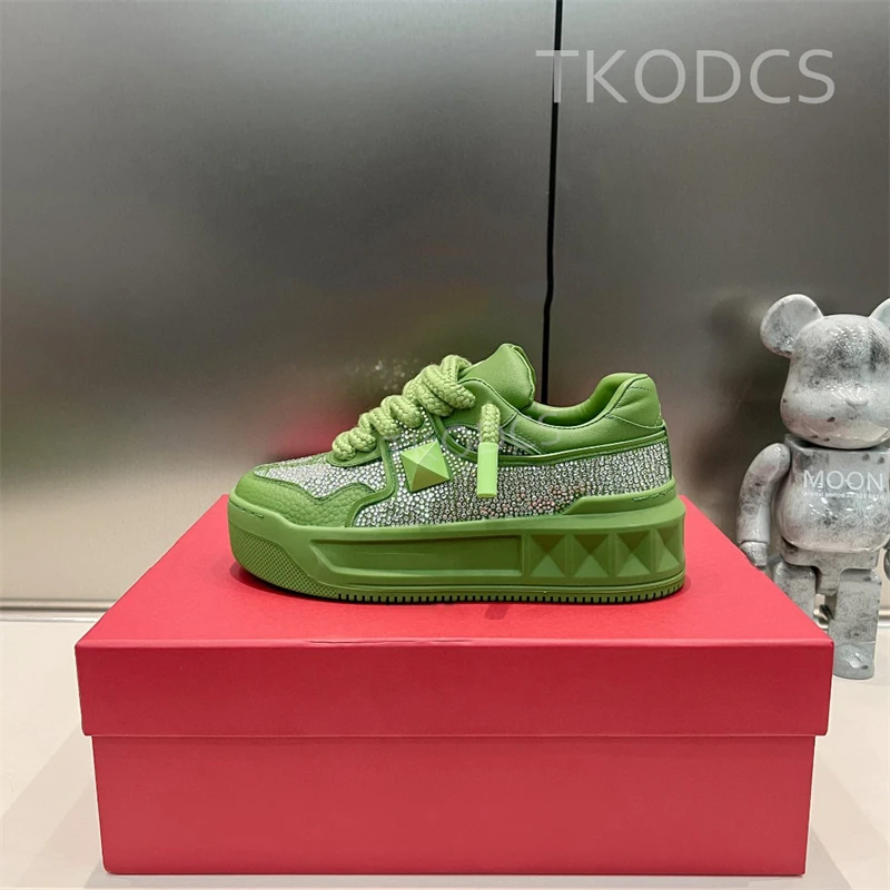 

High Quality Real Leather Sports Casual Sneakers Ladies Luxury Brand Design Thick Sole Shoes Women Height Increasing Rivet Shoes