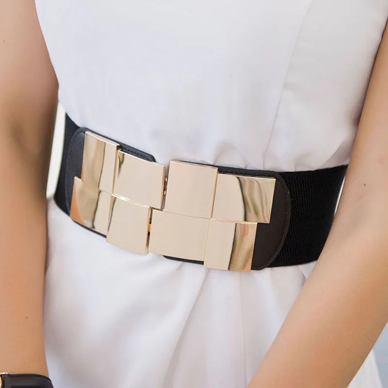 

Women'S Slim Elastic Belt High Quality Female Wide Belt Waistband Multicolor Square Buckle Dress Decorative Belt