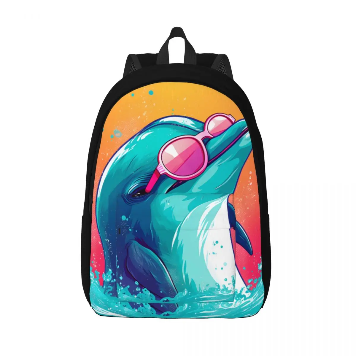 

Dolphin Canvas Backpacks Sunglasses Graphic Illustration Durable Modern Backpack Picnic Bags