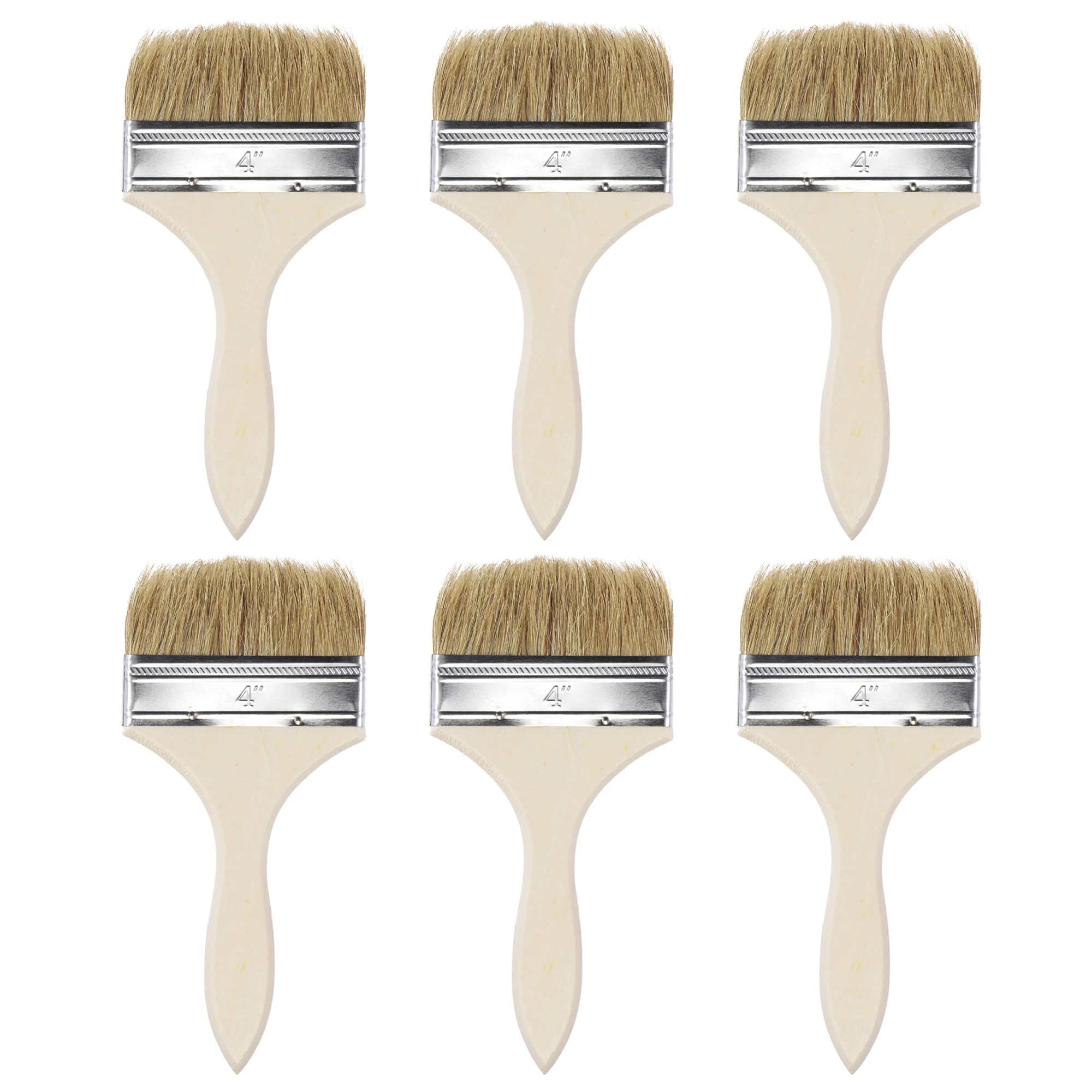 

Uxcell 6 Pcs 4 Inch Paint Brush Natural Bristle Flat Edge with Wood Handle Wall Treatment Tool for Paint, Varnishes, Glues