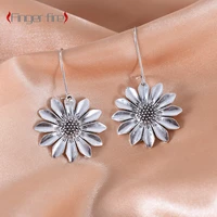 beautiful silver plated sunflower flower women stud earrings anniversary gift beach party jewelry